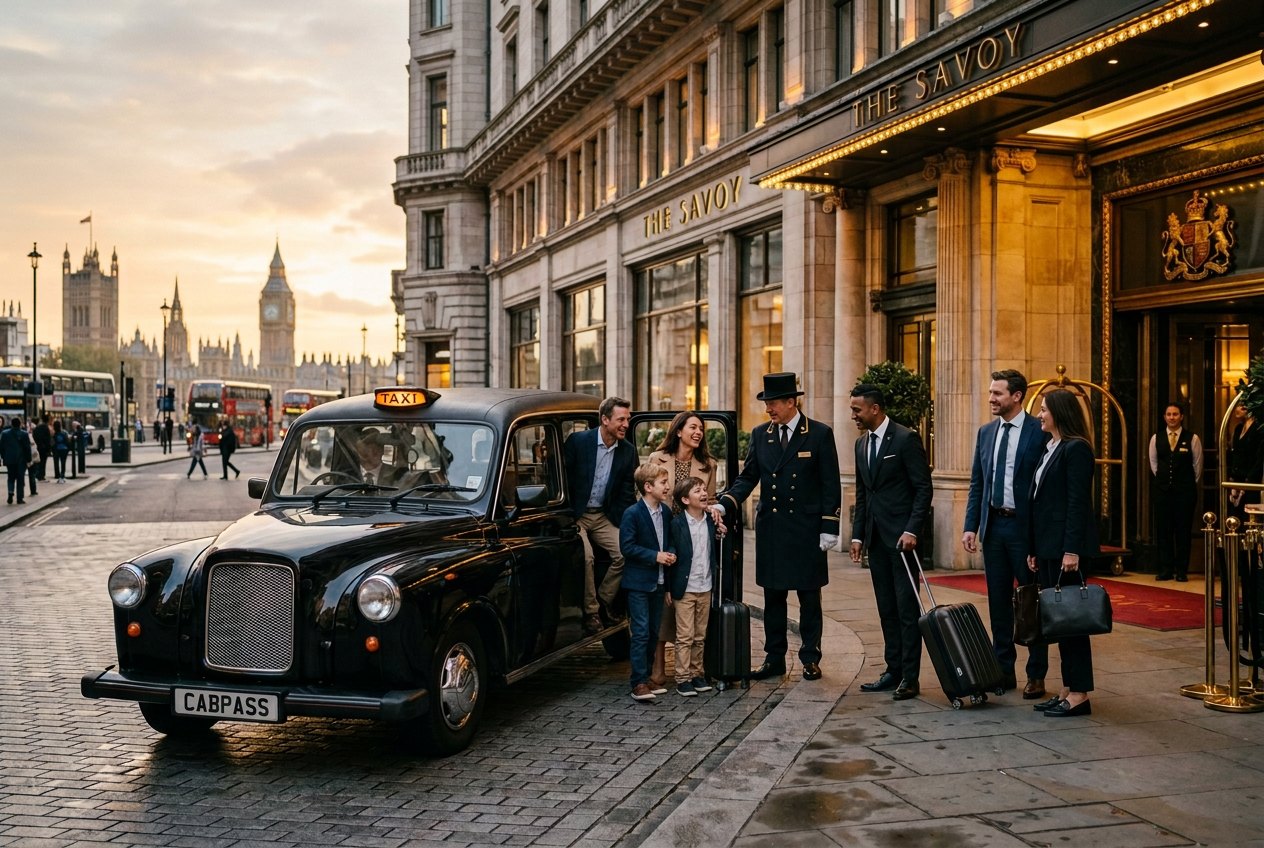 London black cab passing Westminster